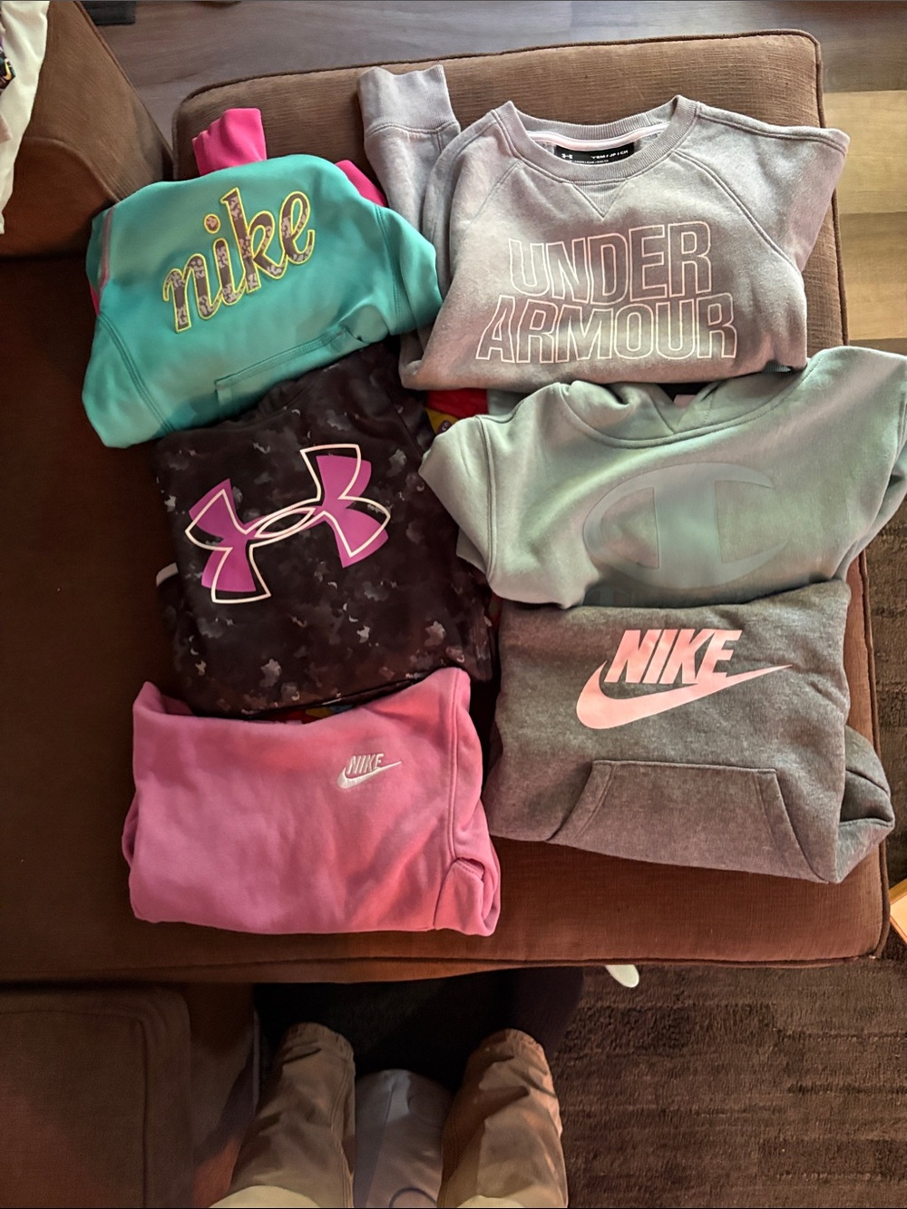 Under Armour, Nike, and champion.